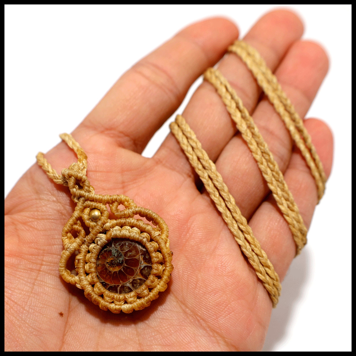 Ancient Spiral of Time~ Natural Ammonite Fossil Hand Woven OOAK Macrame Necklace