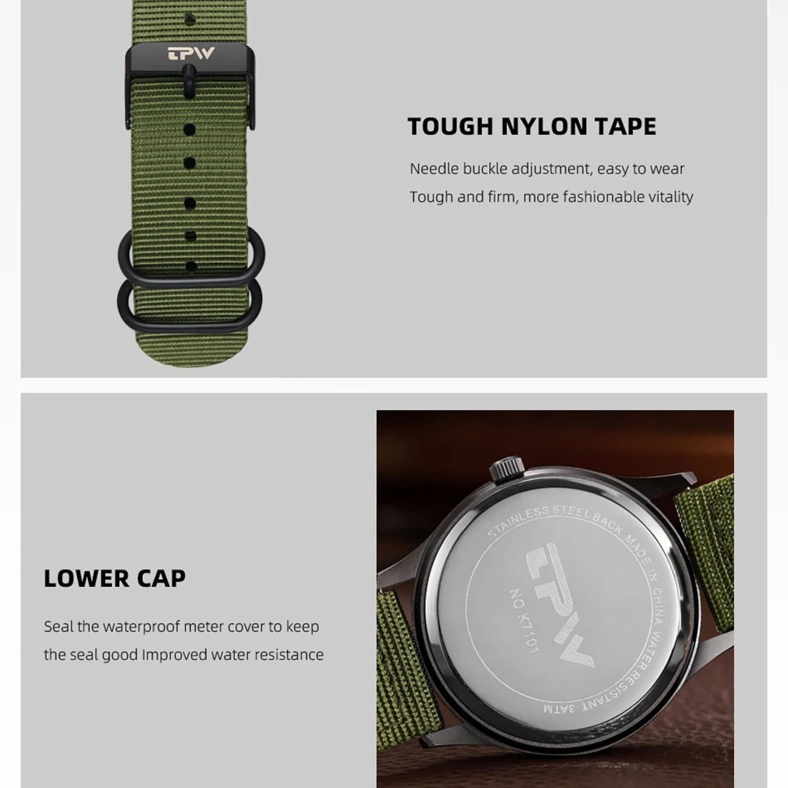 Durable Field Watch Easy Read Dial 24H Display Nylon Strap Quartz Movement