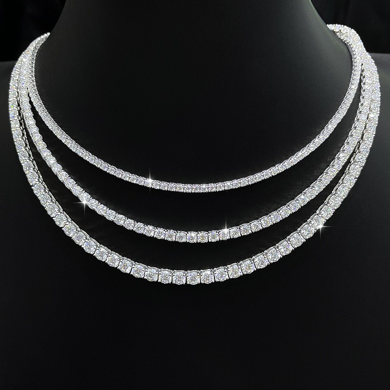 2-5mm VVS MOISSANITE Tennis Chain Necklace – 925 Sterling Silver Birthday Gift