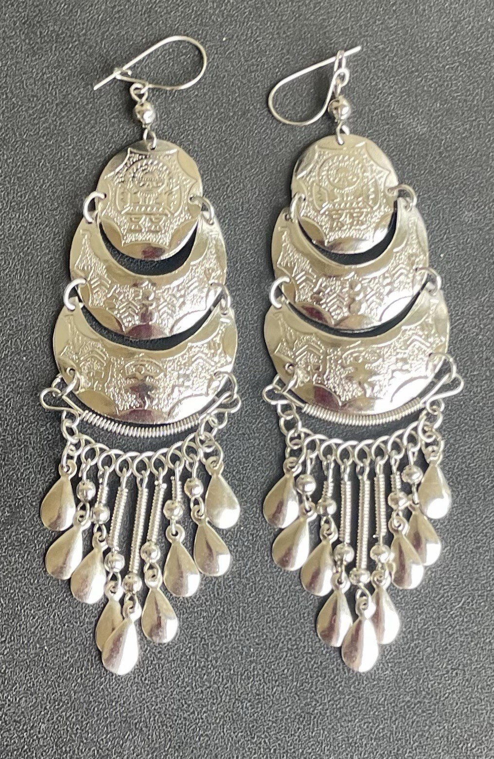 Peruvian Alpaca Silver Earrings Handmade Long Dangle Ethnic Inca Lightweight