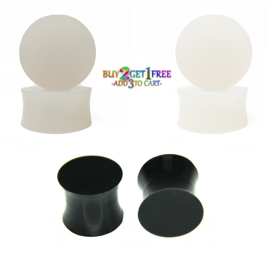 Pair 8g-40mm HAZY CLEAR SOLID SILICONE PLUGS Soft Double Flare Gauges Ear 1079