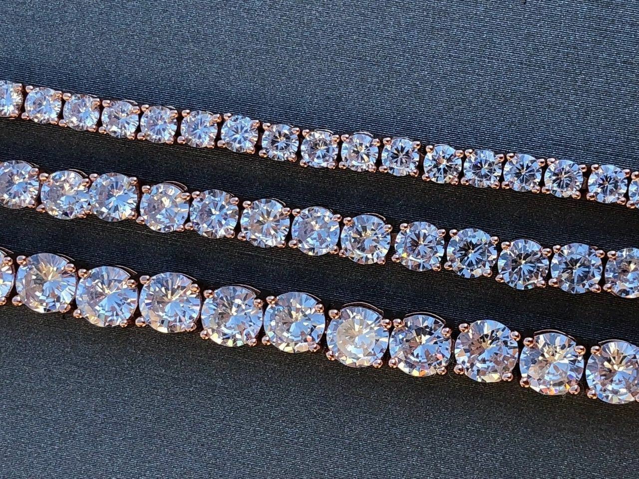 Tennis Bracelet Rose Gold Plated SOLID 925 Sterling Silver ITALY CZ Iced 3-5mm
