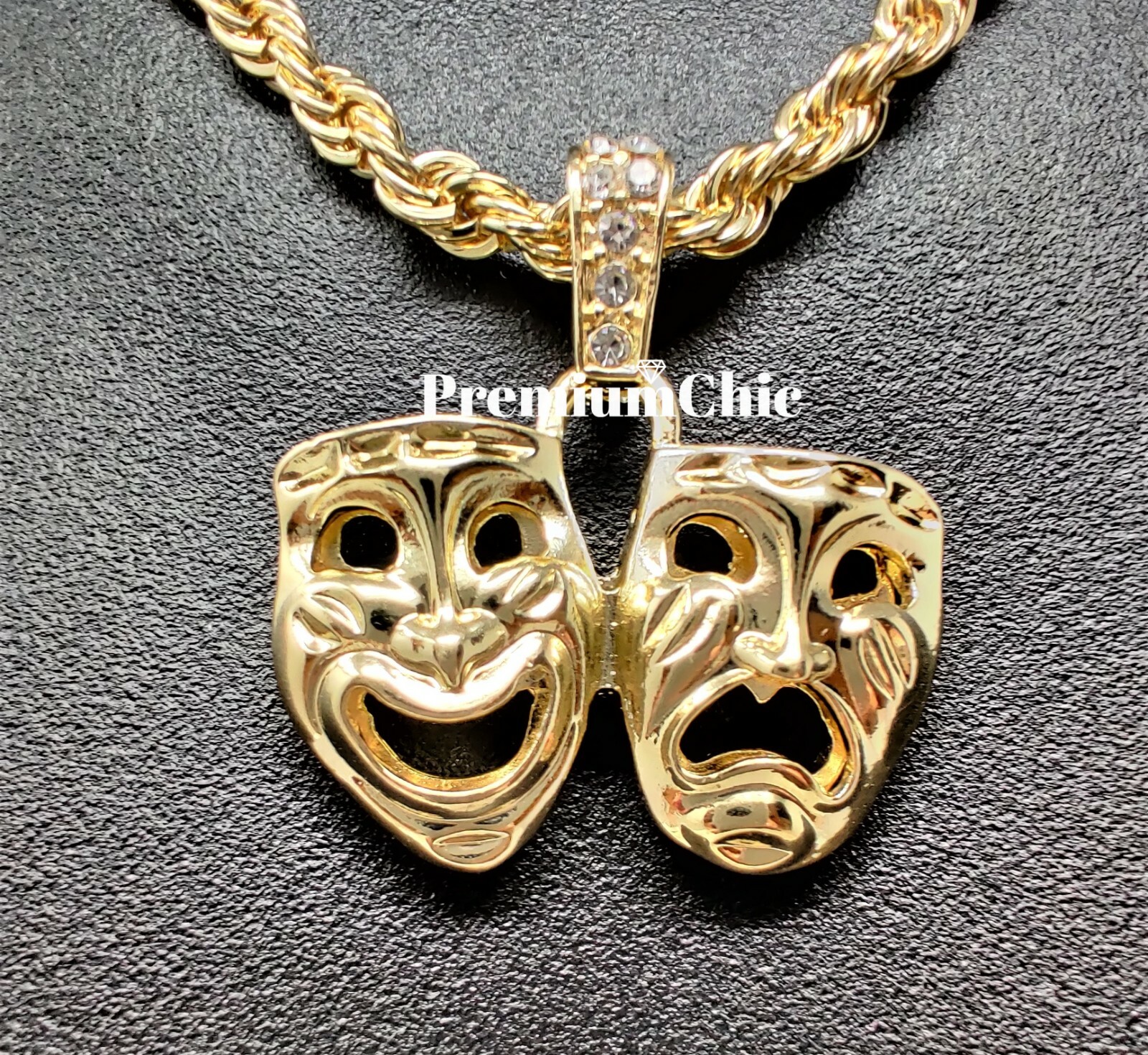 Laugh Now Cry Later Pendant with 5mm Rope Chain Plated Hip Hop CZ Necklace