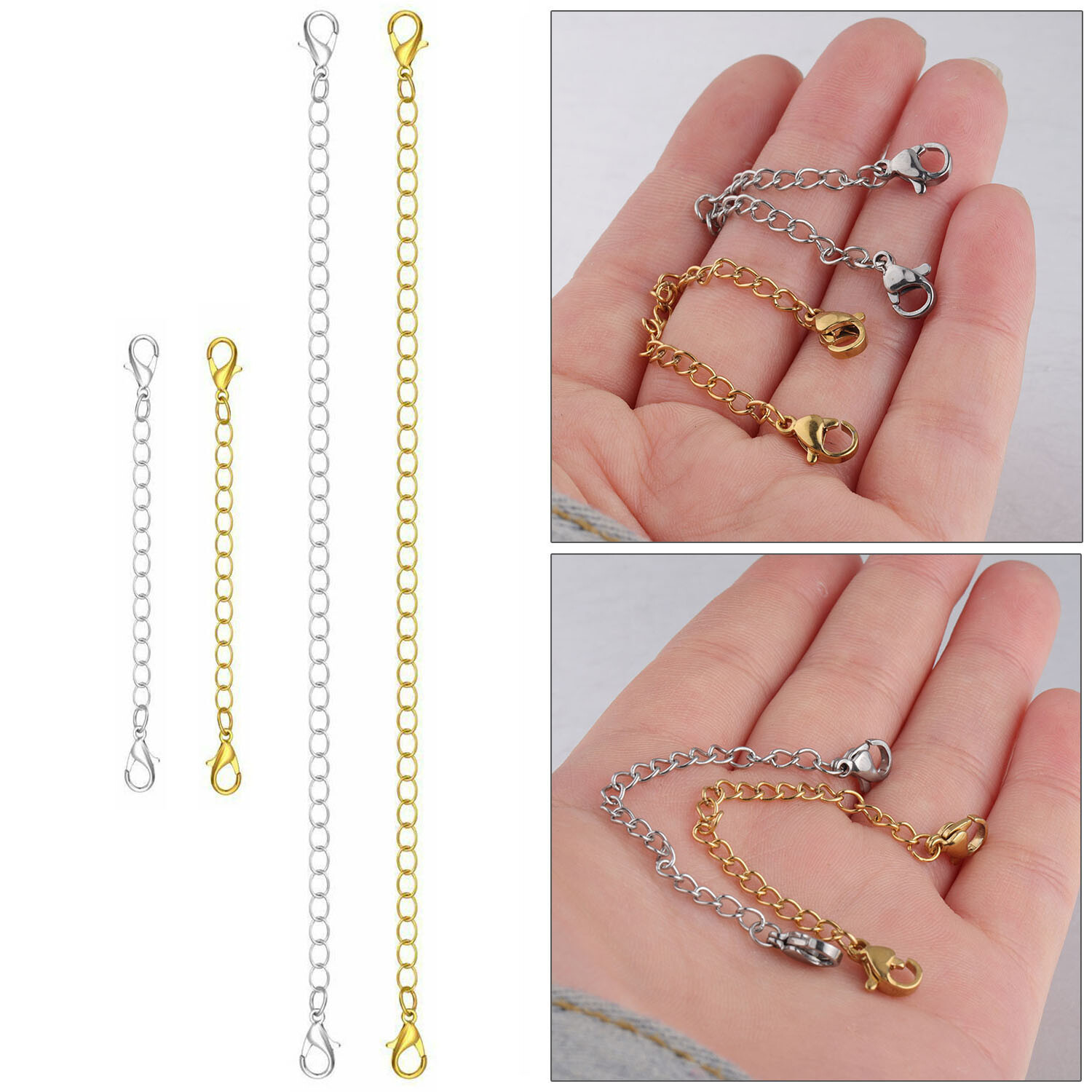 2-Pack Extender / Safety Chain Extender Necklace Bracelet Lobster Lock 3″ or 6″