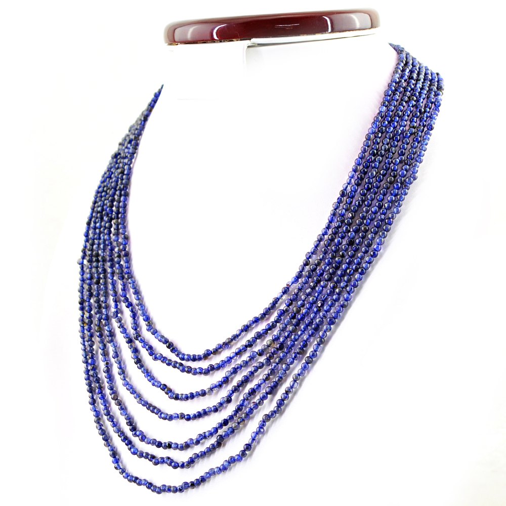 AMAZING 231.45 CTS NATURAL 7 STRAND BLUE TANZANITE ROUND BEADS NECKLACE (DG)