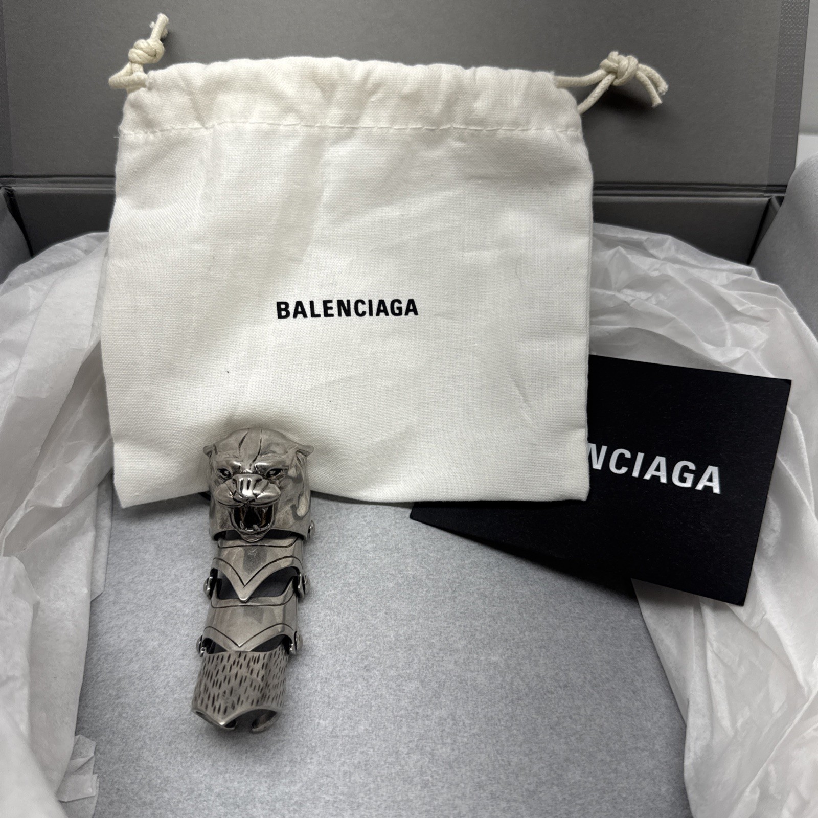 Balenciaga Tiger Armor Ring Anthracite Knight Full Finger Adjustable Size S Rare