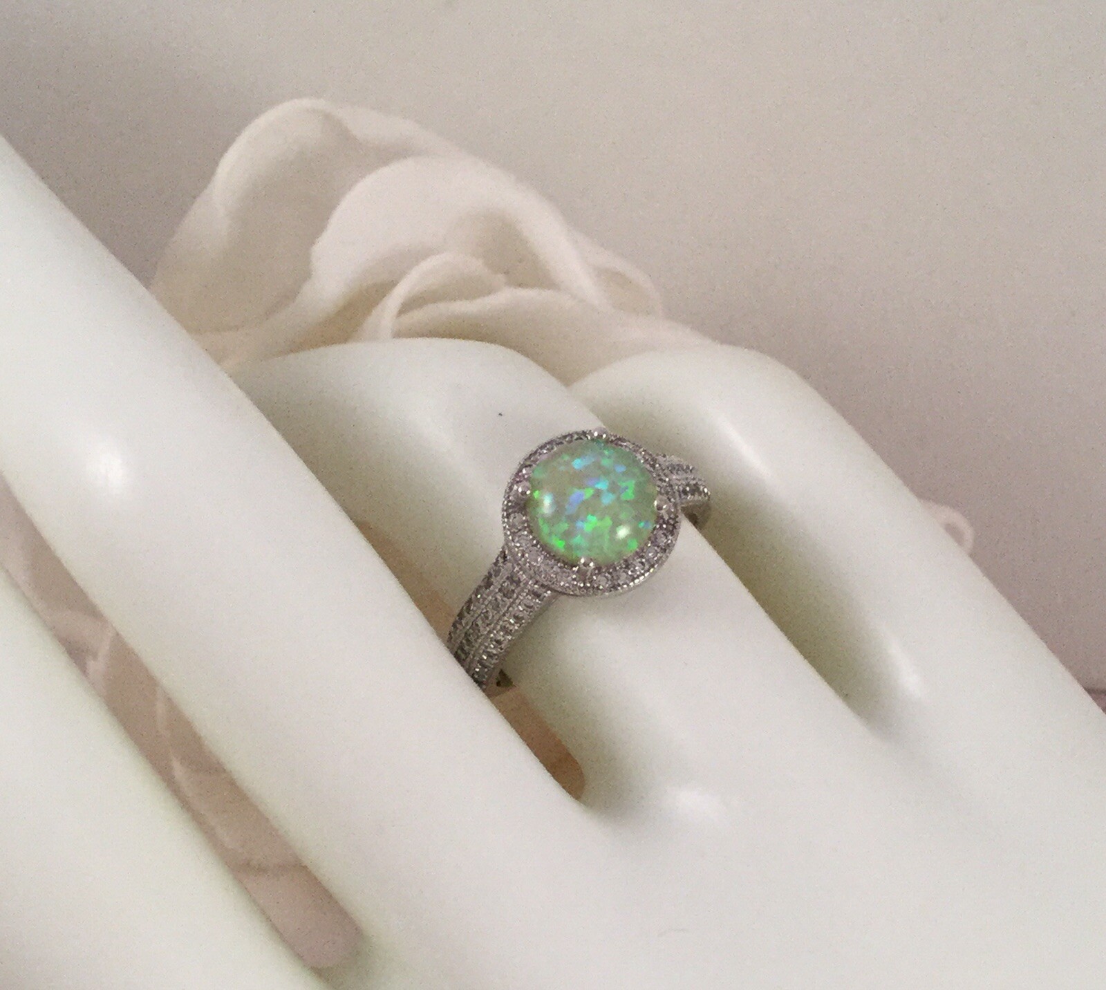 Vintage Jewellery Gold Ring Opal White Sapphires Antique Deco Jewelry large 9