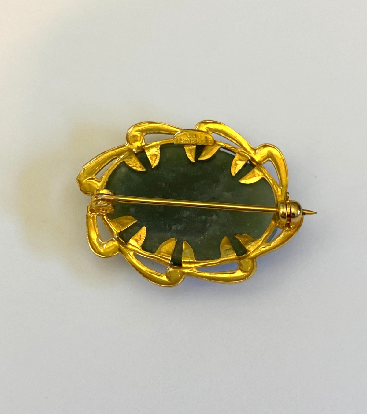 Vintage Signed JJJ 1/20 12K Gold Filled Genuine Jade Brooch Pin