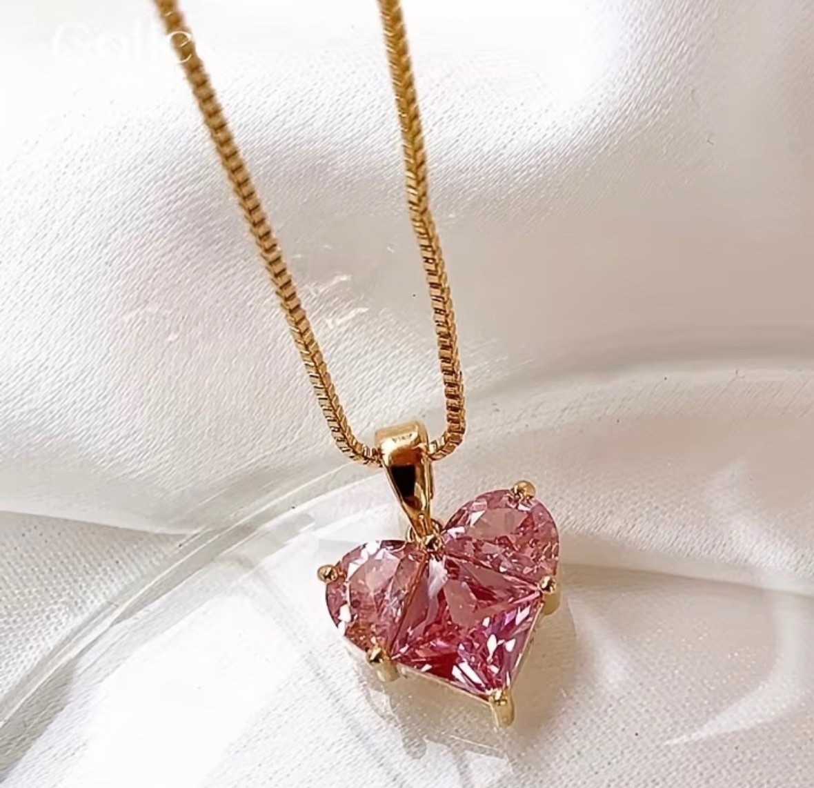 3pc Pink Heart Necklace & Earrings Set Y2K Shimmering Women’s Jewelry Gift Y5