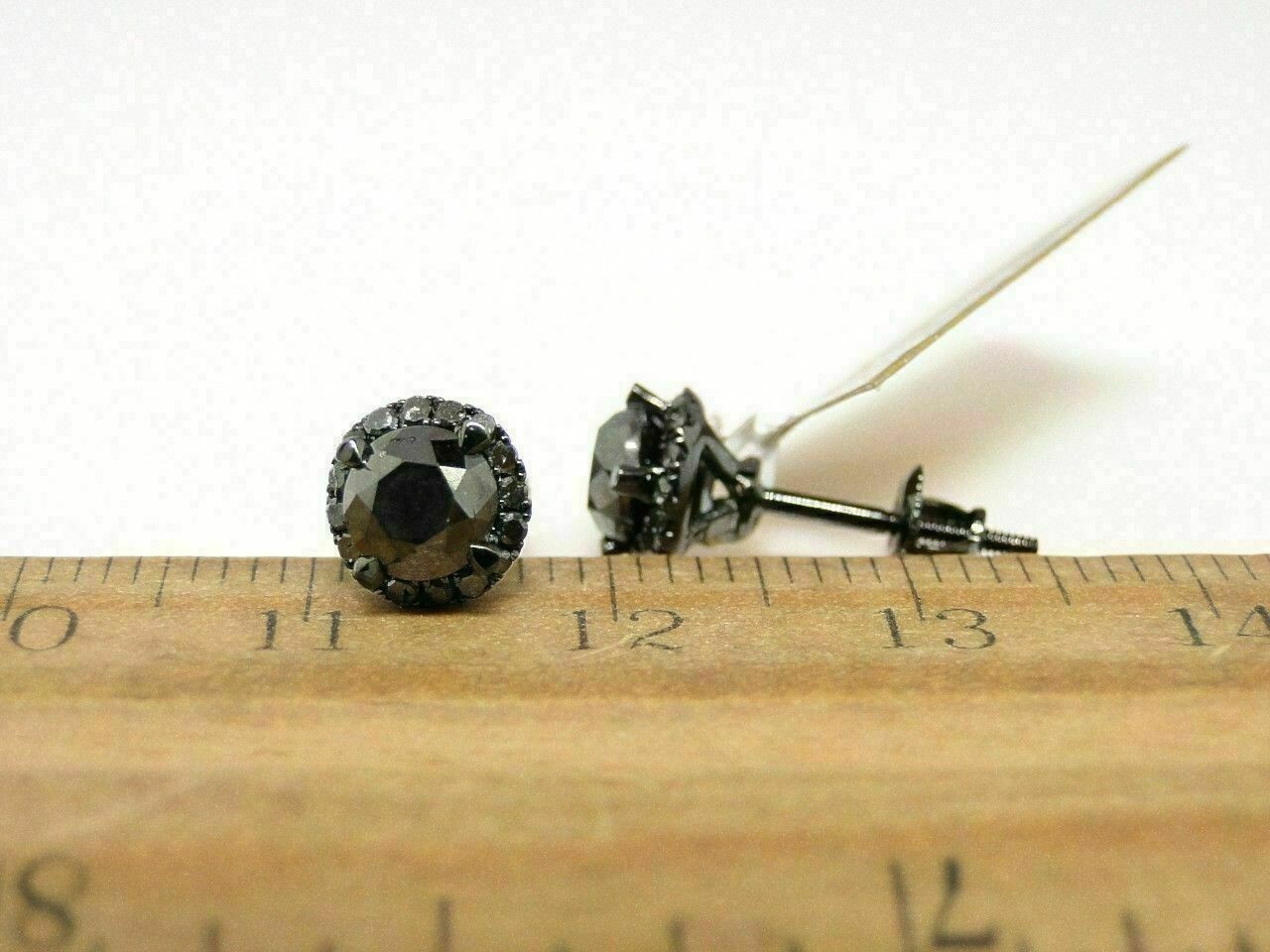 4.0 Ct Round Lab-Created Black Diamond Screw Halo Stud Earring Black Gold Plated