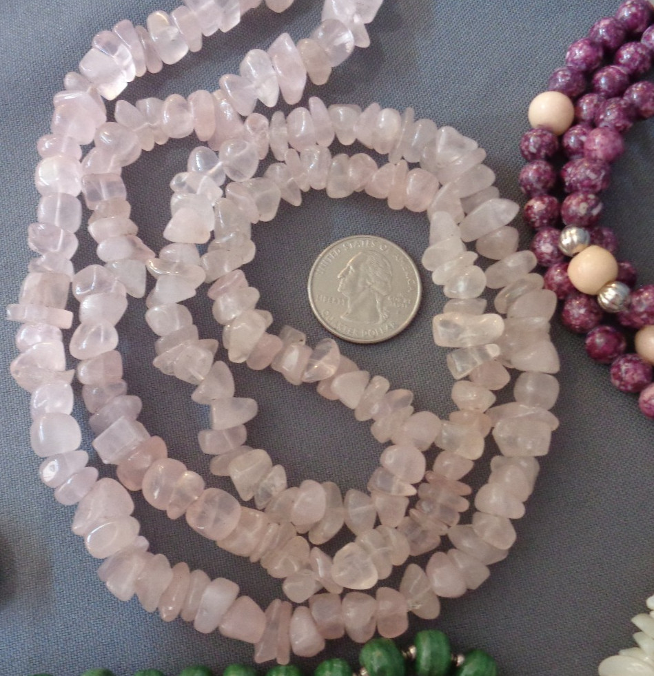 VTG 6 Pc Lot Natural Stone Jewelry Necklace Beads Pierced Earrings Rose Quartz +