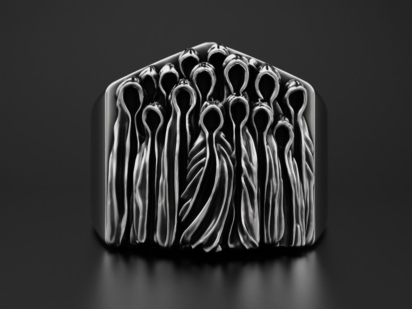 Oxidized Men’s Creepy Ghost Gothic Punk 925 Sterling Silver Statement Rings