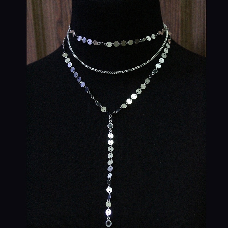 Multi-layer Goldplated Silver Sequins Choker Pendant Chain Necklace Accessories