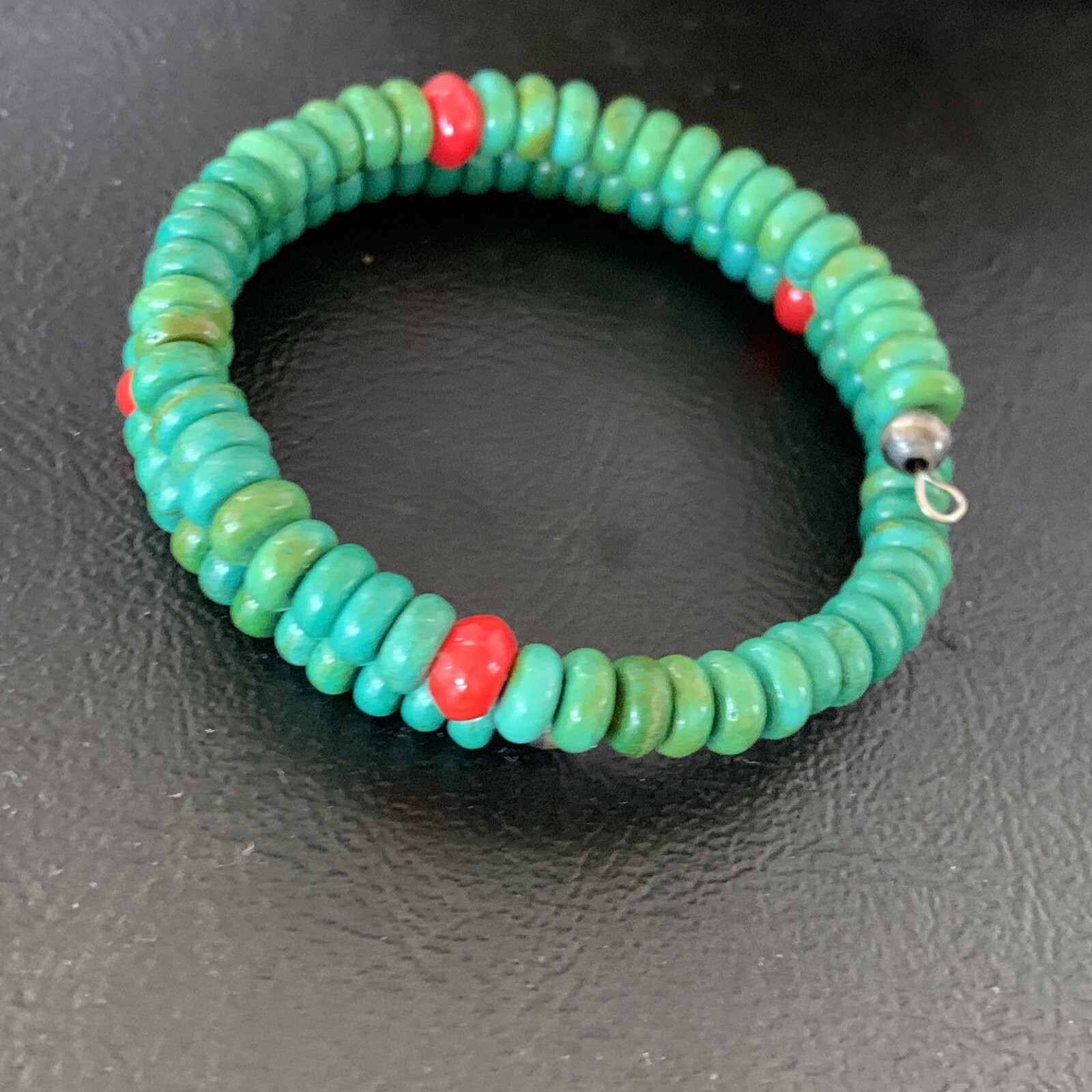 Wrap Memory Wire Stainless Steel Navajo Coral Green Turquoise Bracelet 9″ 13313
