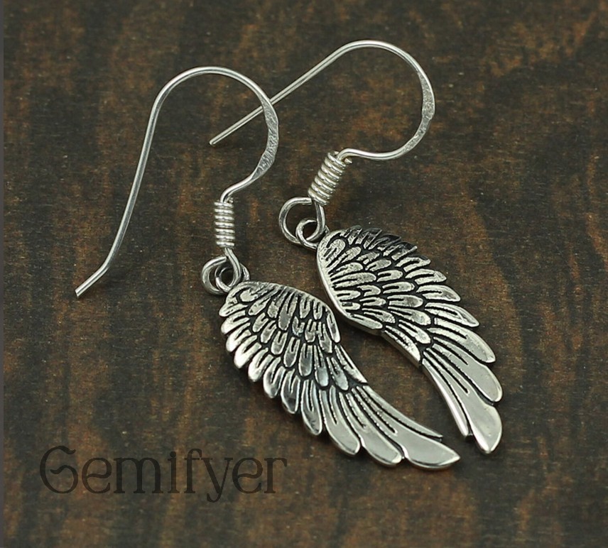 925 Sterling Silver Angel Wing Earrings For Women Handmade Jewelry