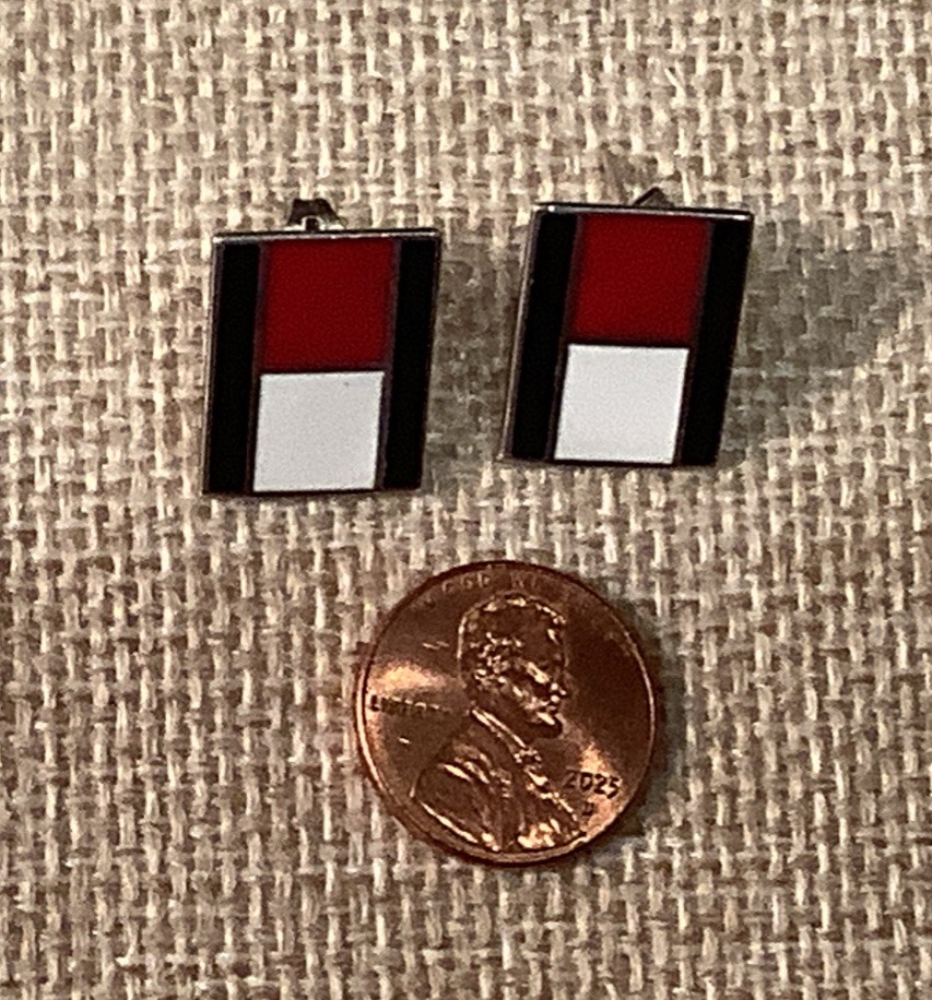 Sterling Silver Stud Earrings Enamel Black Red White Contemporary Design