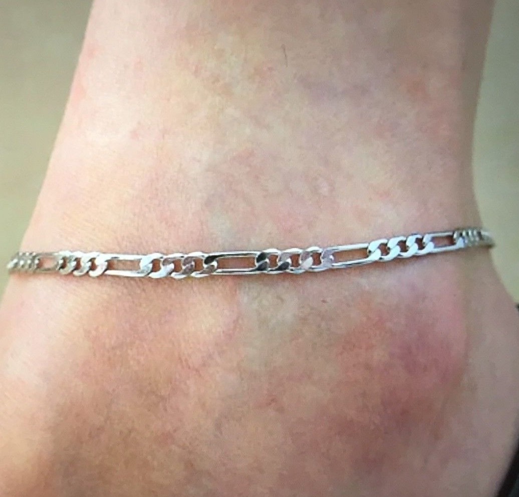 Womens Silver Figaro Chain Ankle Bracelet Anklet