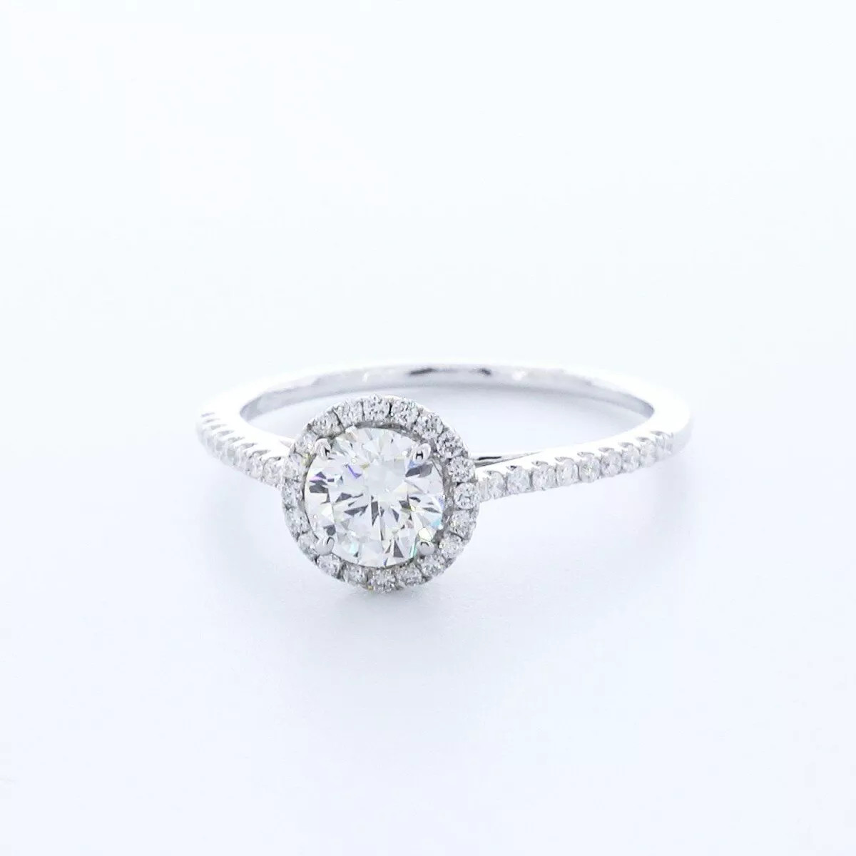 Side Stone Engagement Ring 14K Gold Halo 1.06 CT Round Lab-Grown Diamond D VS1