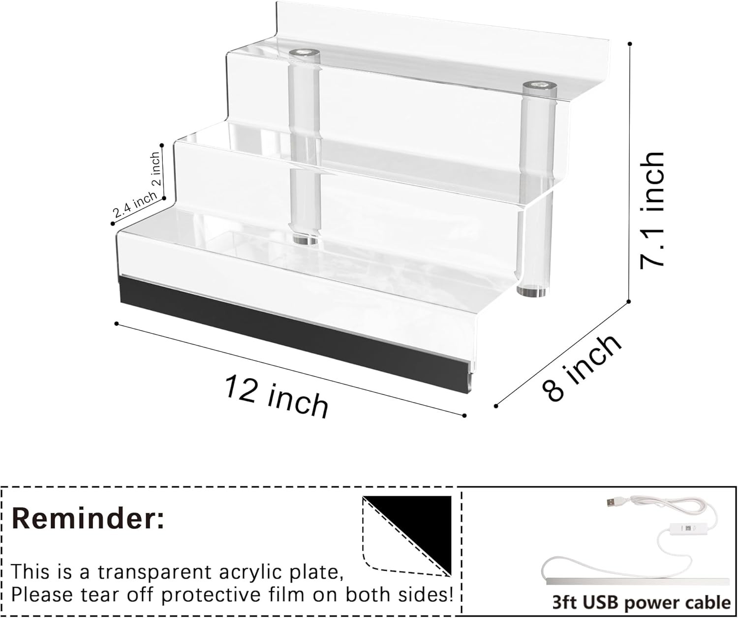 12” Acrylic Display Organizer with LED Light – 3 Tier Perfume Stand