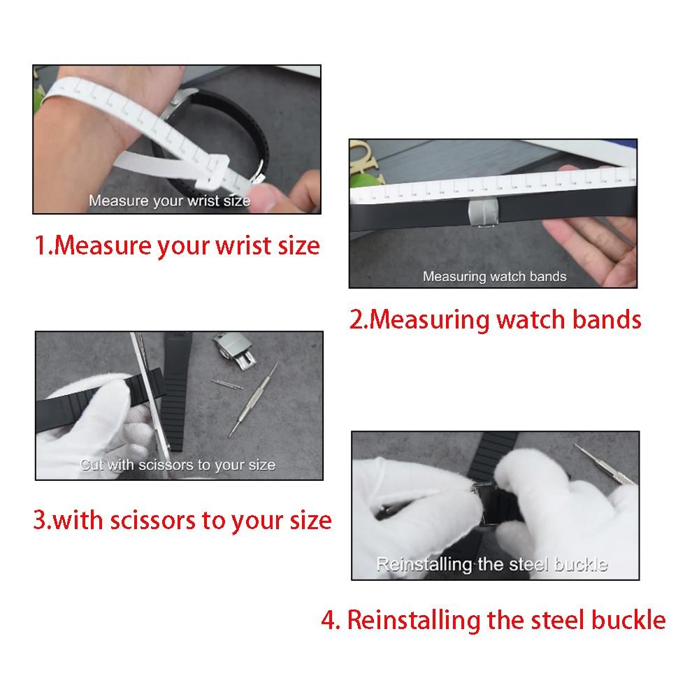 CTS FKM Rubber Watch Strap 18mm 19mm 20mm 22mm Cut To Size Butterfly Buckle