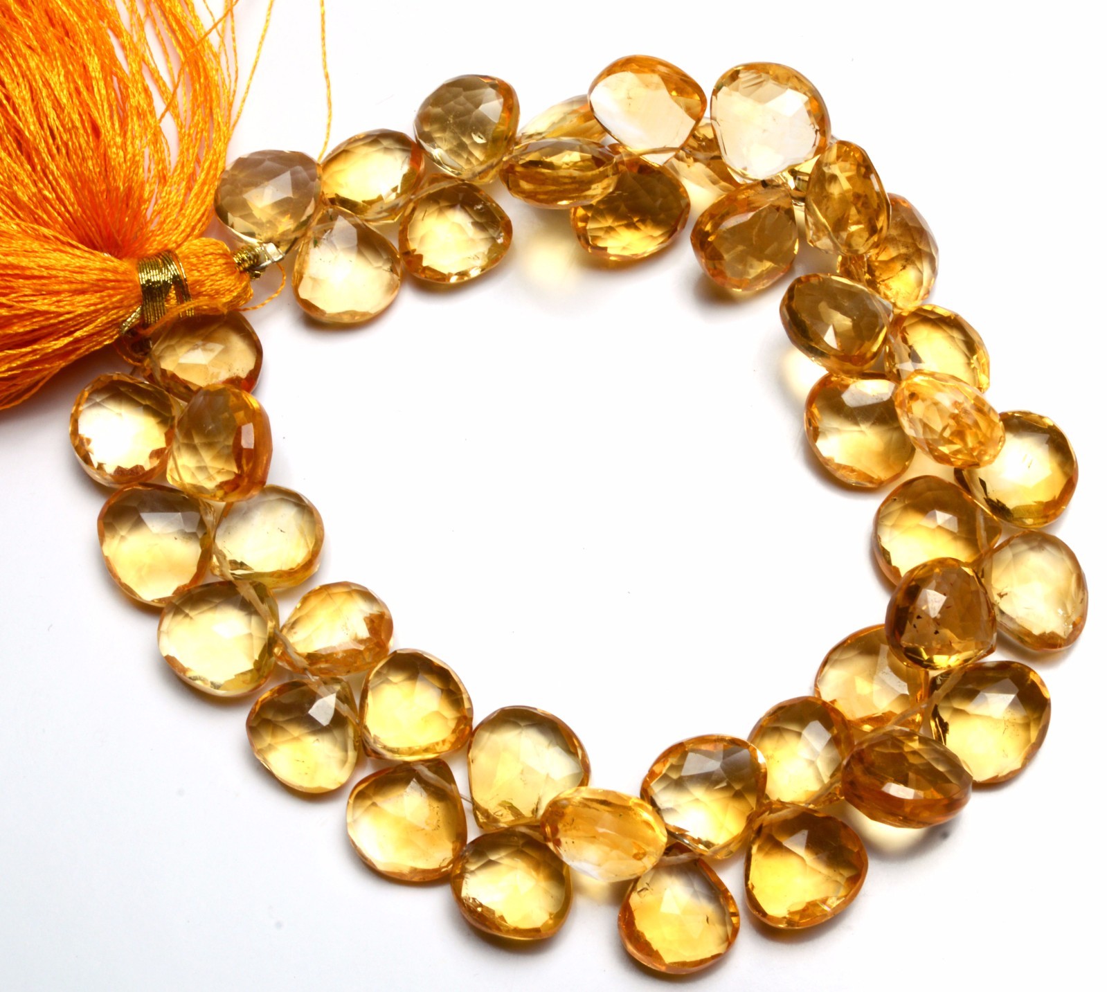 Super Fine Quality Natural Gem Citrine 10MM Approx. Heart Shape Briolettes 8″