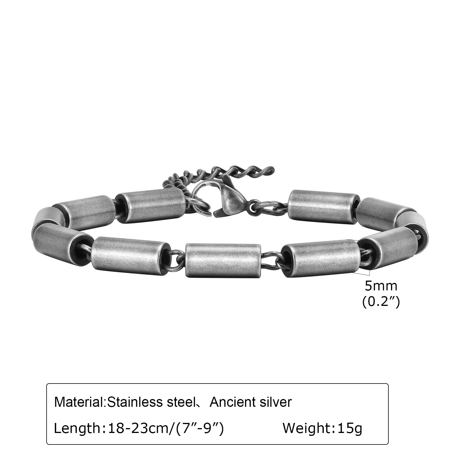 7″-9″ Silver Black Chain Bracelet Retro Men’s Stainless Steel Engagement 18-23cm