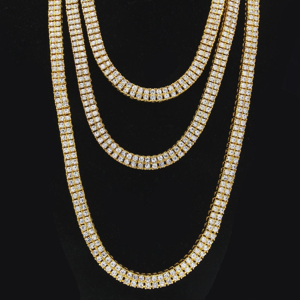 Tennis Chain Necklace 2 Row Rhinestone Bling Frosted Ice Rapper Hip Hop Jewelry
