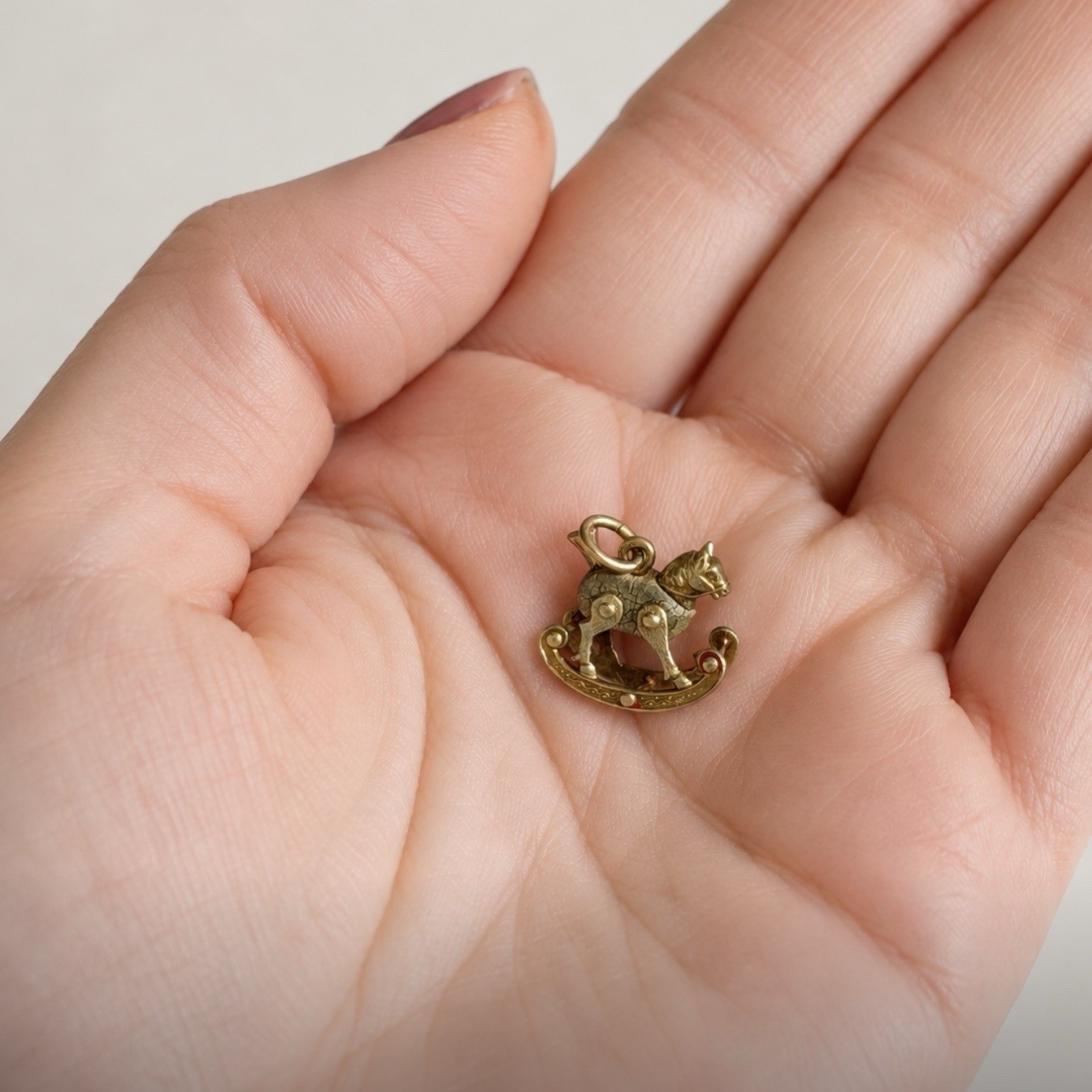 Vintage 1930s 14K Gold ROCKING HORSE CHARM w/ Wood Body & Enamel – AS IS – 0.82g