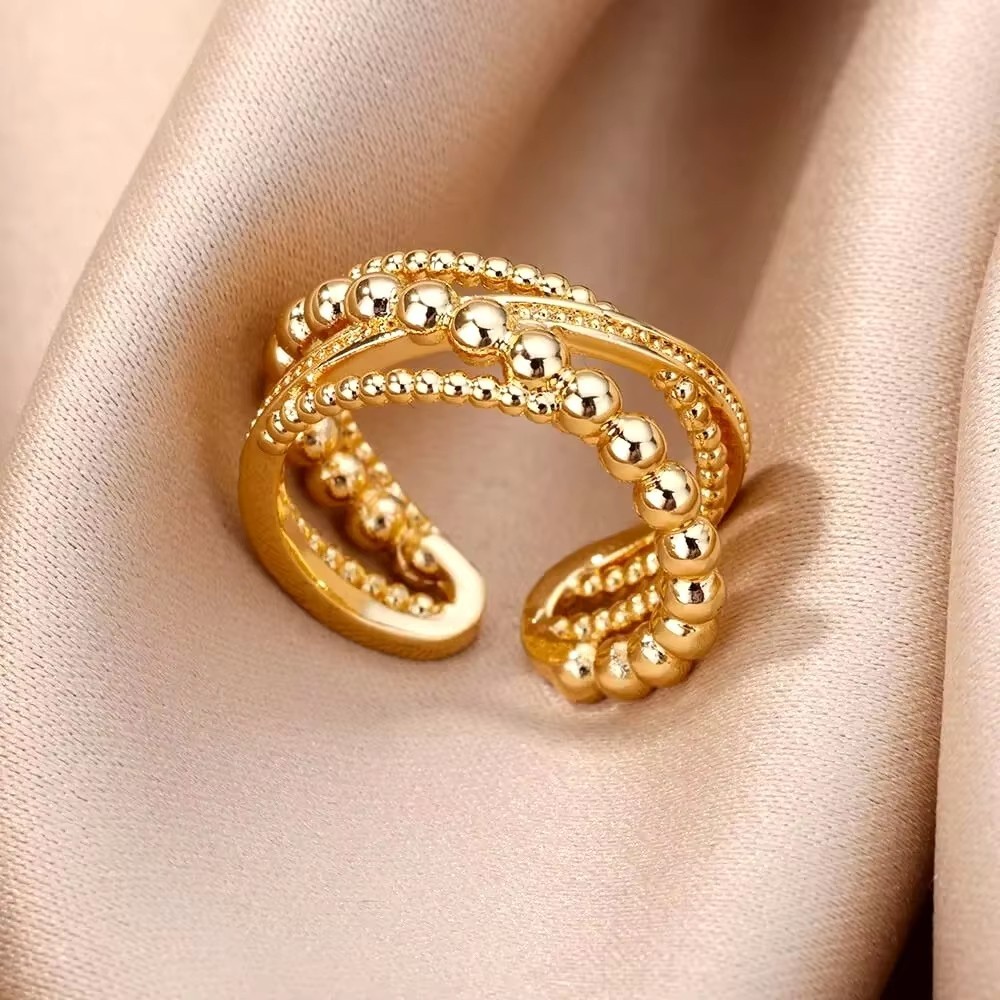 Zircon Geometric Rings For Women Gold Color Stainless Steel Opening Ring Luxury