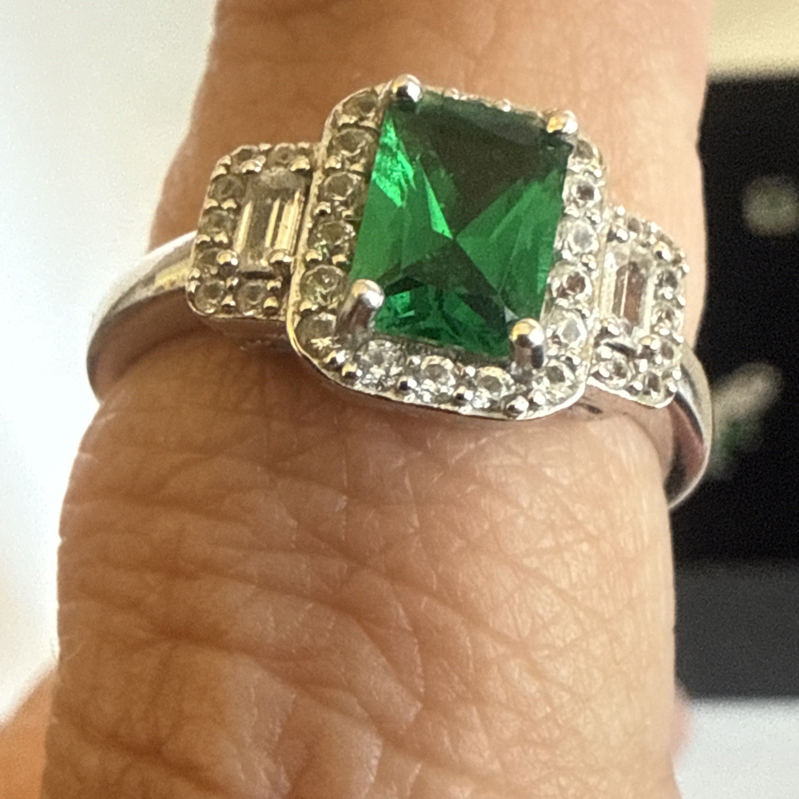 Emerald-Cut Lab-Created Emerald,Sapphire Ring, Pendant & Earrings-No necklace