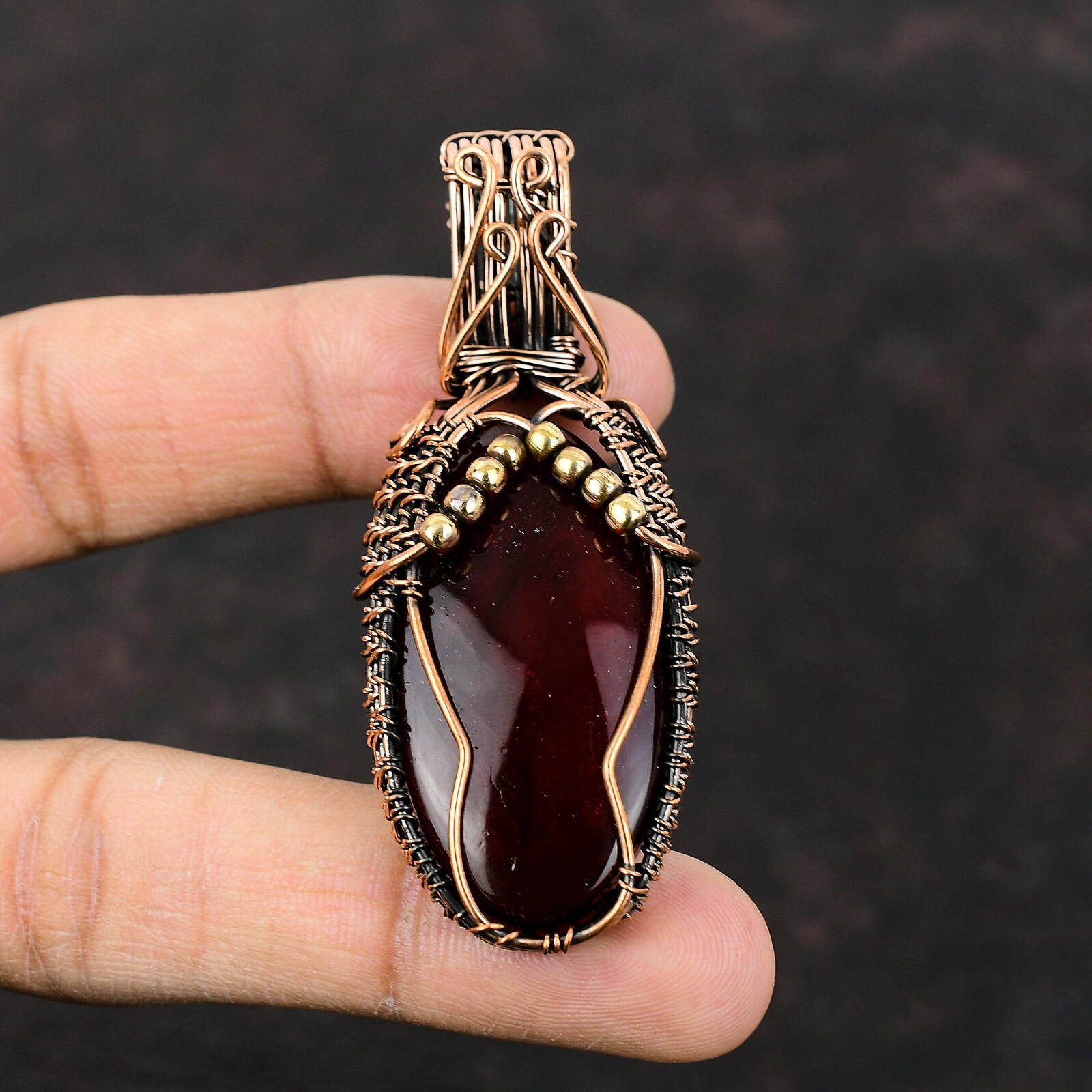 Red Fire Labradorite Jewelry Copper Gift For Mum Wire Wrapped Pendant 2.76″