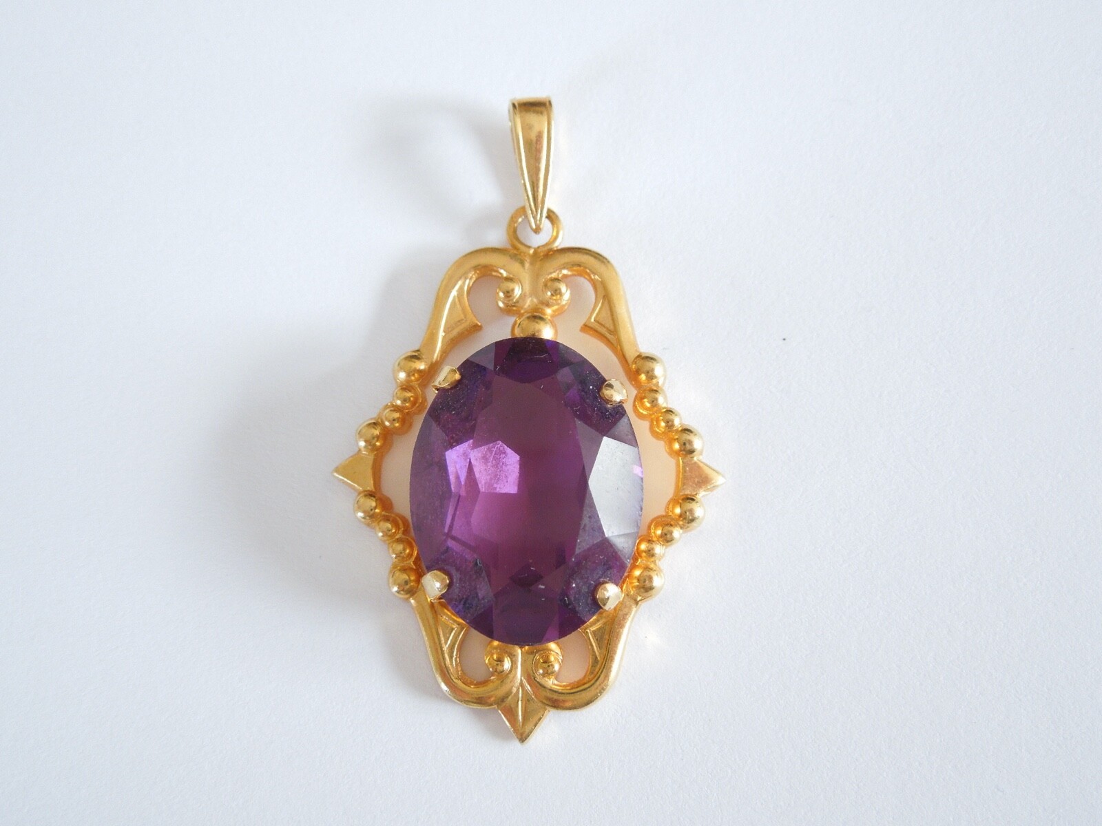 Pendant Stone Purple Color Gold Punze Vintage Fashion 0.3oz/1 13/16x1in