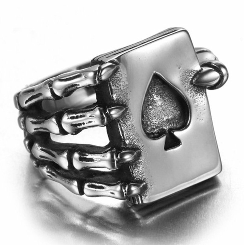 MENDEL Mens Skull Claw Lucky Casino Poker Ring Jewelry Stainless Steel Size 7-15
