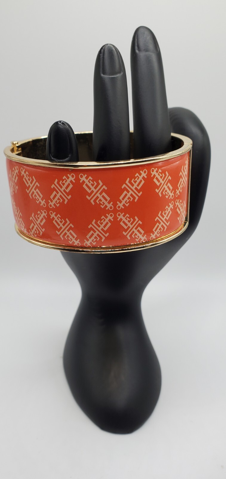 Lands End Gold Tone Orange with White Logo Enamel bangle /Cuff Bracelet