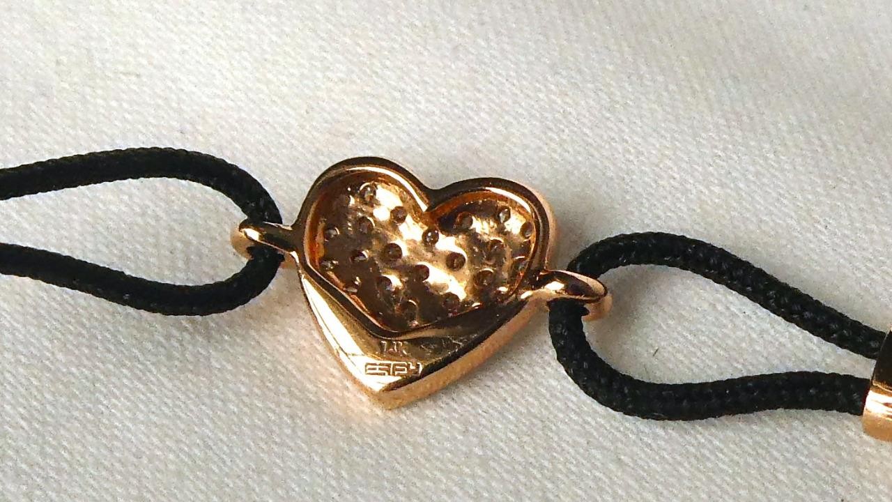 EFFY 14k Gold Diamond Heart Black Cord String Minimalist Bracelet Adjustable