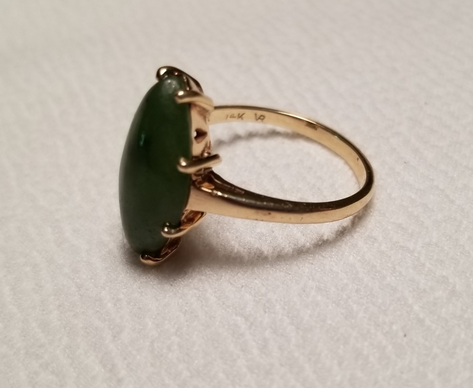 14k Yellow Gold Green Nephrite Jade Marquis Cabochon Ring Size 8 – 4.2 Grams