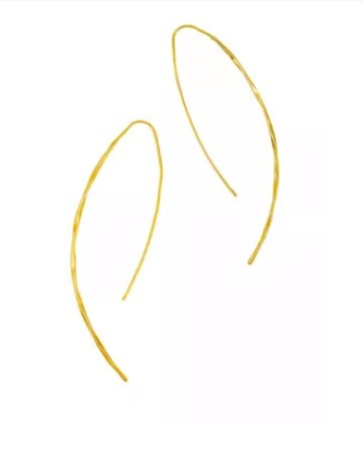 Earrings Threader Drop Yellow Gold Hammered Curved Long Medium M Women Earring