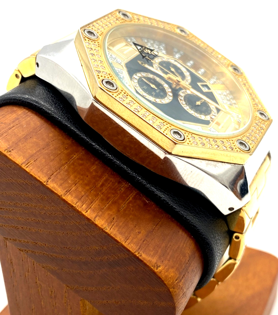 Acid 215 / 316L Gold Tone Gold & Black Face Diamond Bezel 45mm Men’s Watch