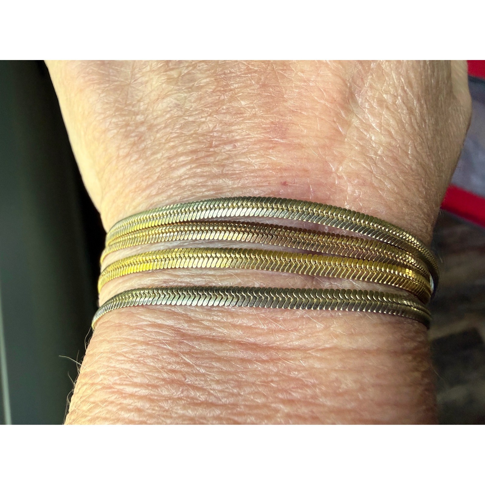 Vintage Bracelet Triple Tone Herringbone Mixed Metal Bracelet Gold Copper Silver