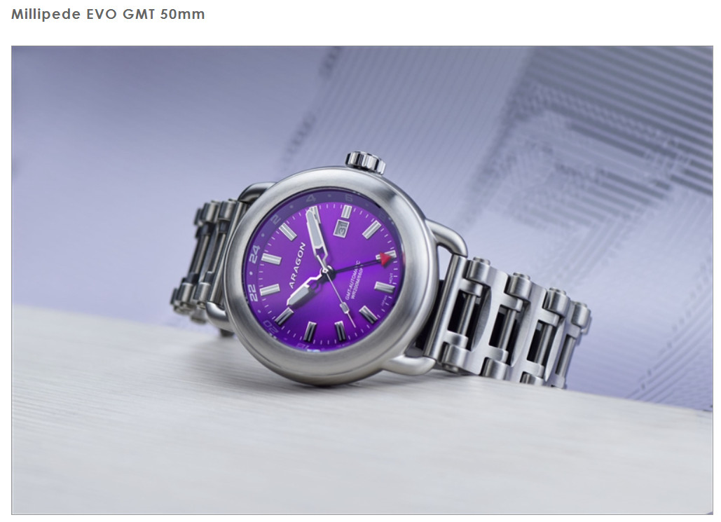 Aragon A546PUR Millipede EVO GMT 50mm Brand New In Box with protective wrapping