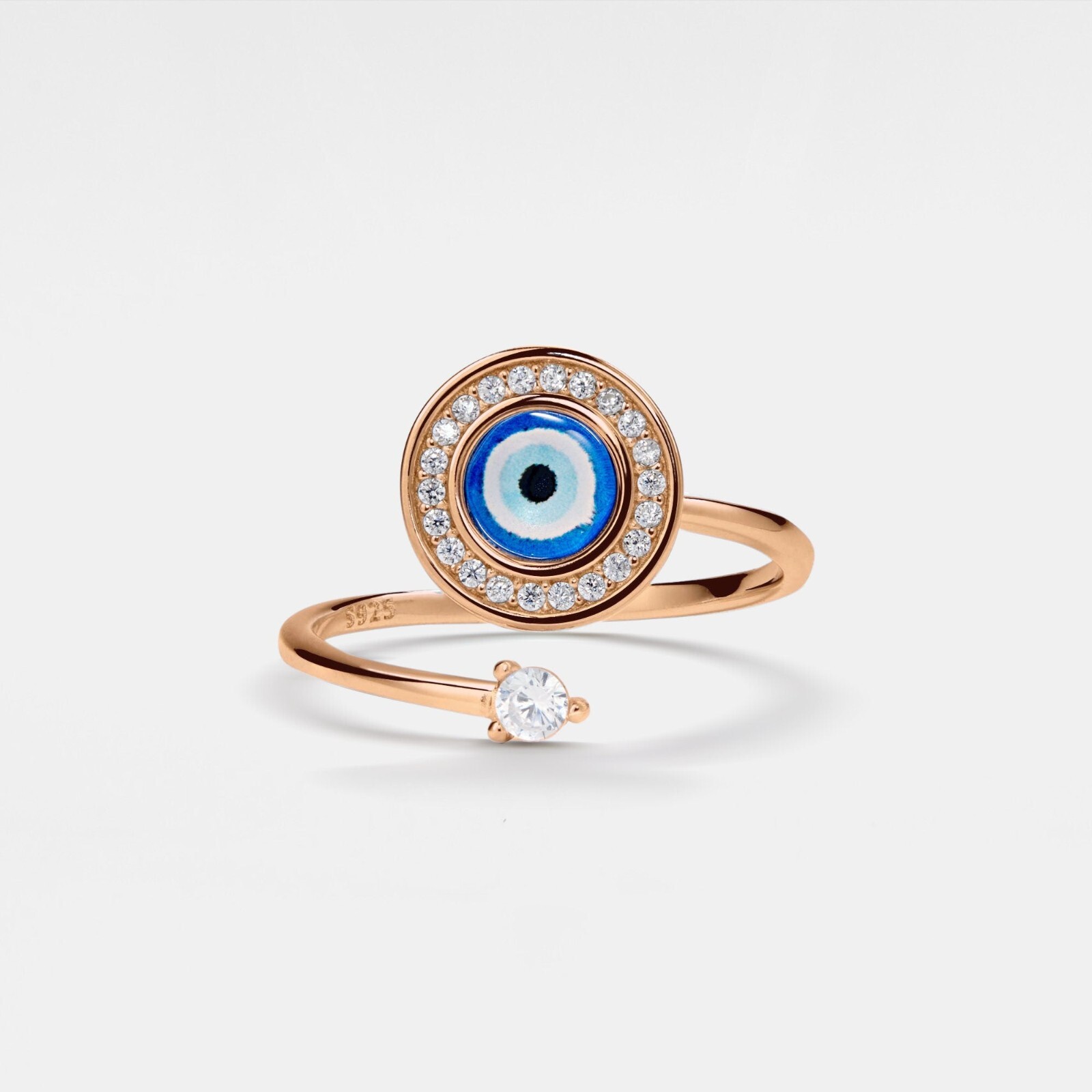 Glass Turkish Blue Evil Eye Fidget Spinner Ring in 925 Sterling Silver