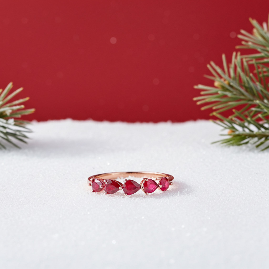 Natural Pear Cut Ruby Band Ring 3x4mm 925 Sterling Silver
