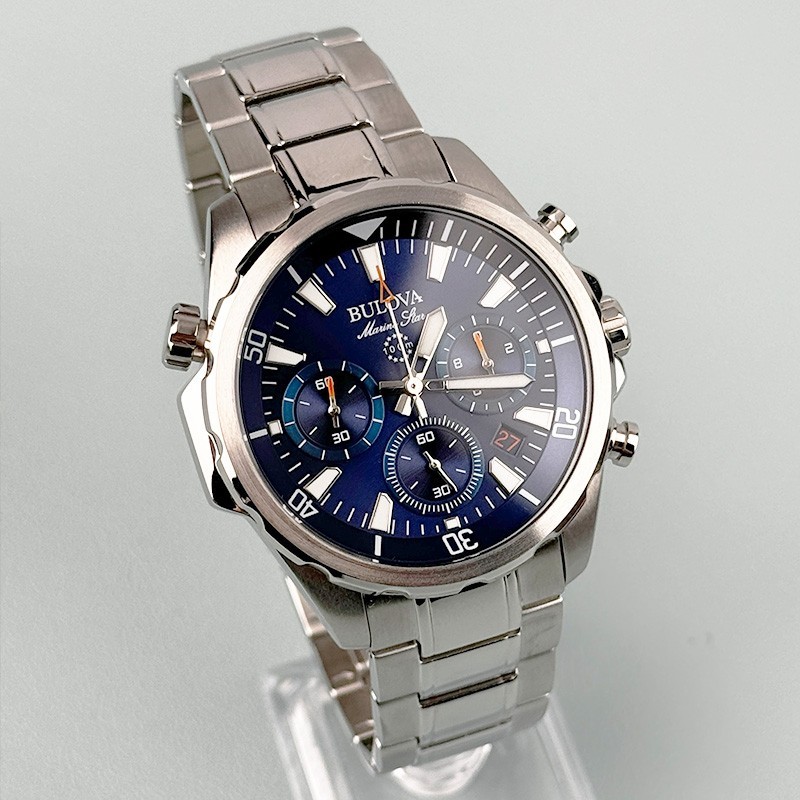 Bulova Marine Star 96B256 Blue Dial 6-Hand Chronograph Men’s Watch 43MM