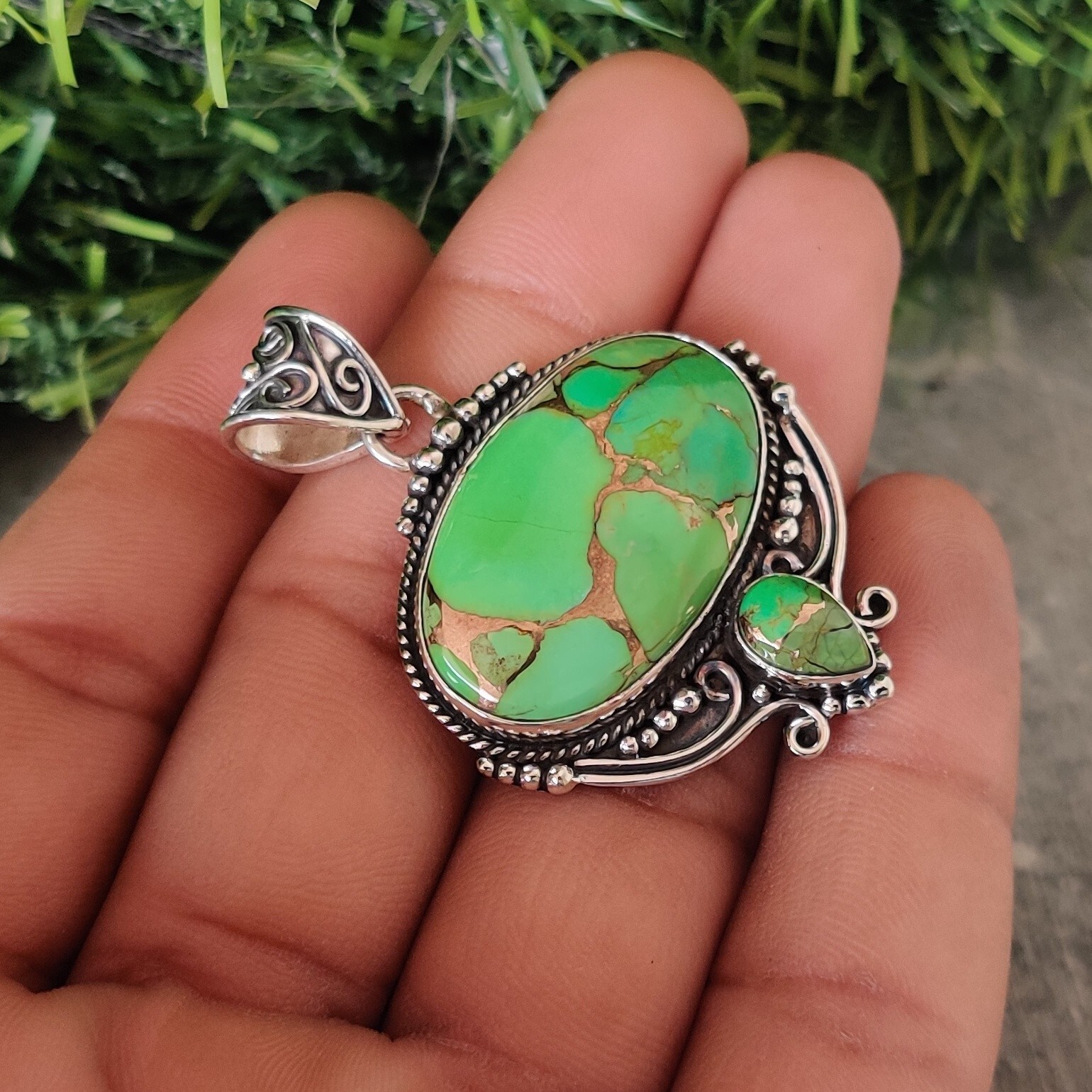 Green Copper Turquoise Gemstone 925 Sterling Silver Stylish Gift Pendent MO2083