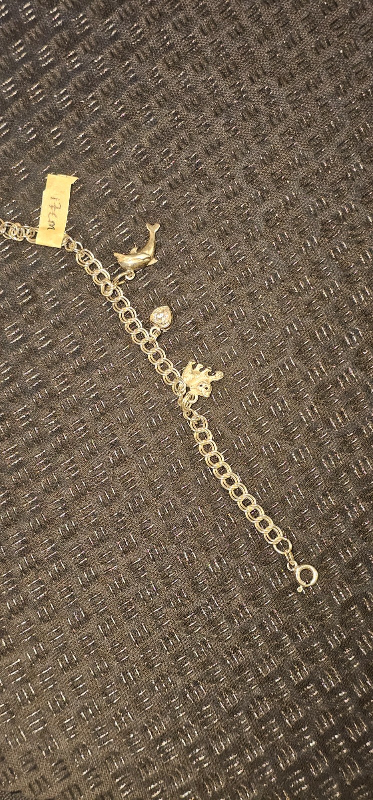 Vintage 925 Sterling Silver Teddy Bear Dolphin Heart CZ Charm Bracelet 17cm 8.5g
