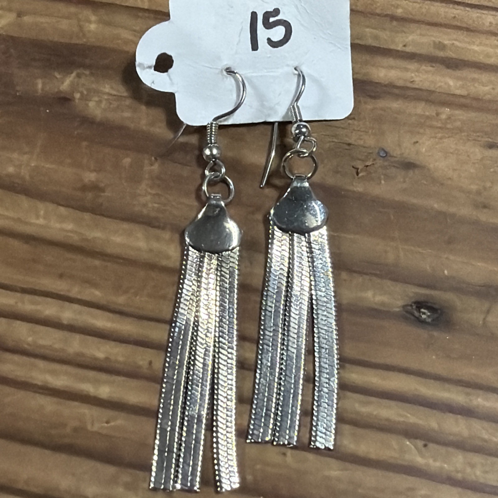 Silver Toned Dangling Chain Fringe Tassle Drop Earings