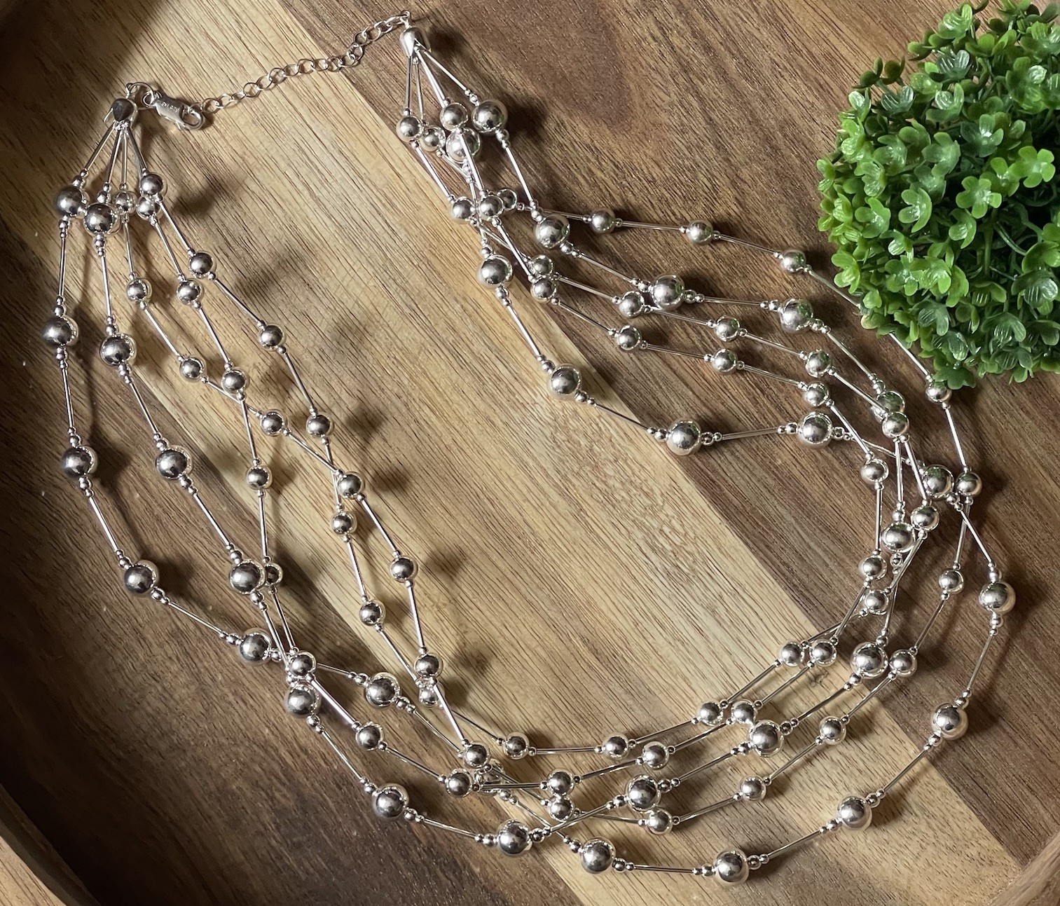 925 STERLING Silver Graduated bead 5 Strand Necklace 18/24 Inch -2 Inch Extender