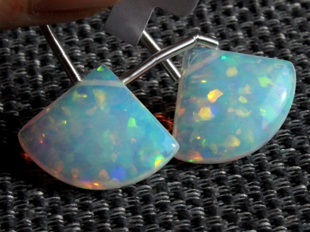 12.30ctw White Opallite Smooth Plain Fan Briolette Pair Beads