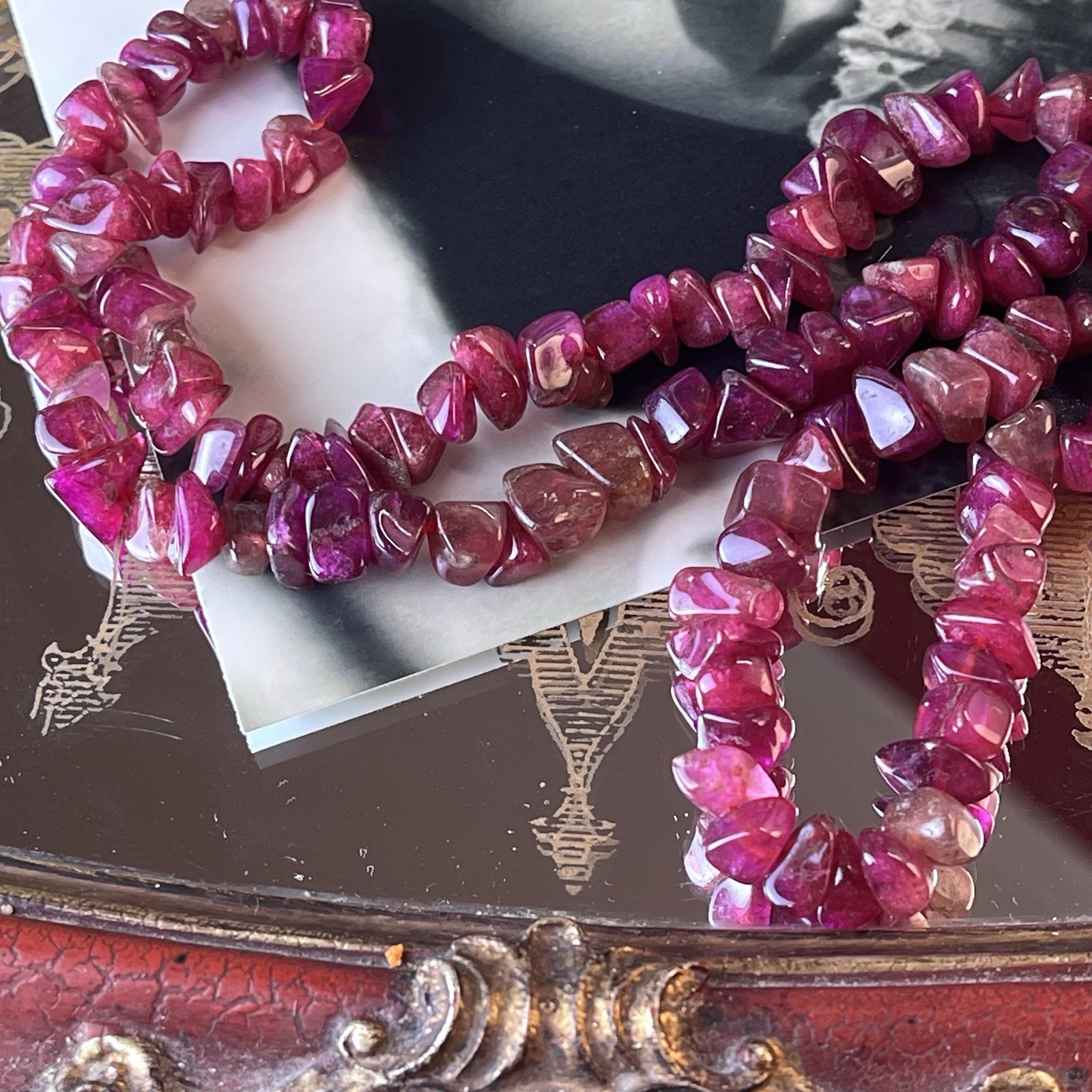 Vtg 36” Amethyst Chip Necklace – Polished Purple Gemstone – Presidium Tested