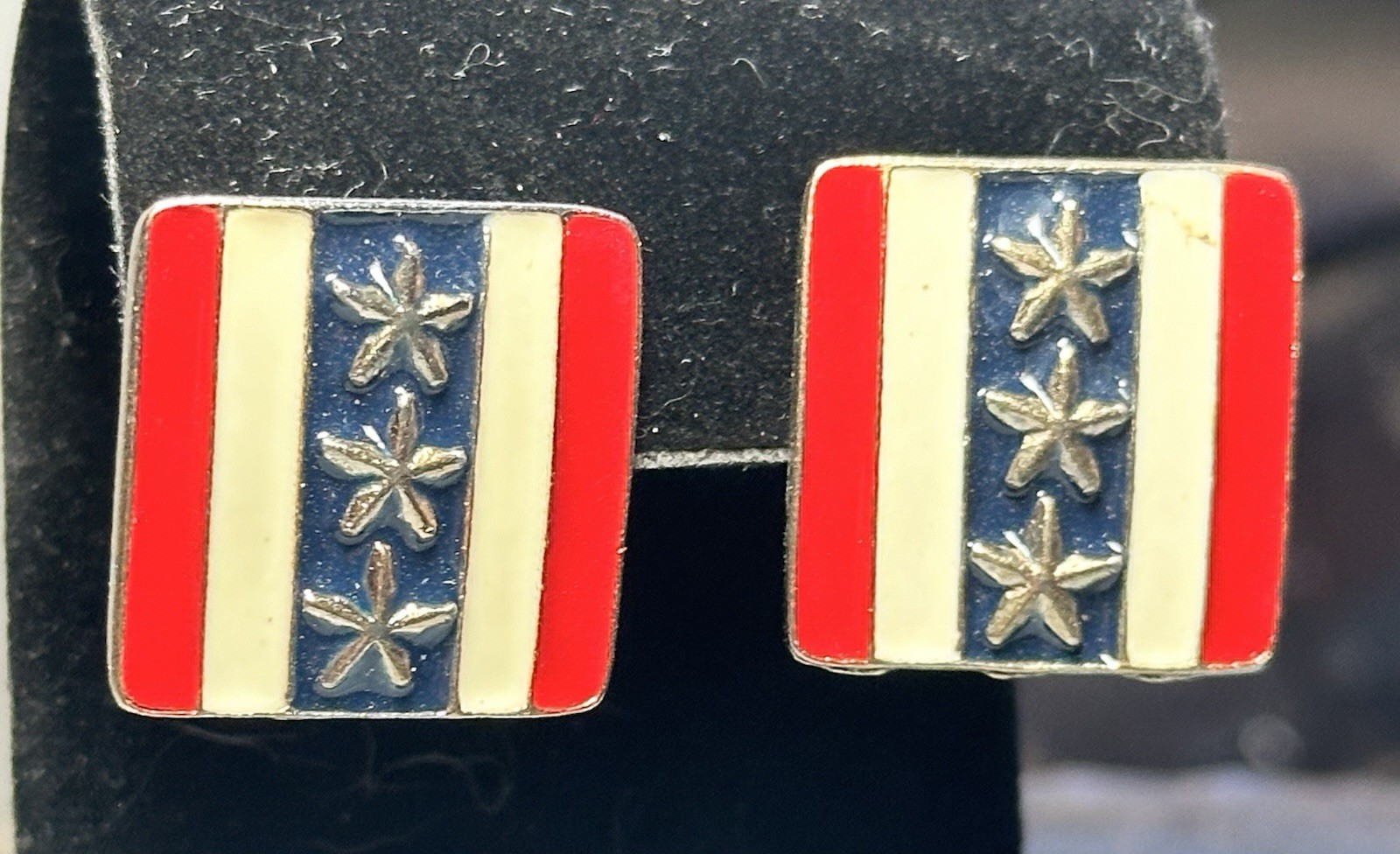 Vintage Gold Tone Red/White & Blue Enamel Patriotic Pierced Earrings